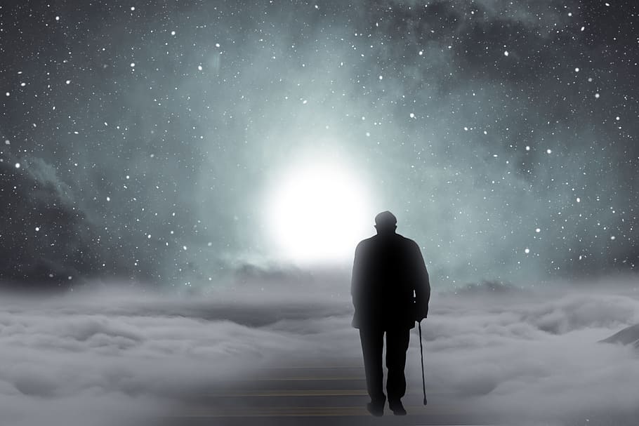 HD wallpaper: man holding walking cane on clouds illustration, say goodbye  | Wallpaper Flare