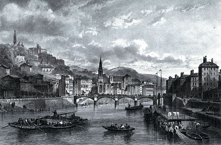 Lyon in 1860, art, cityscape, france, photo, history, painting