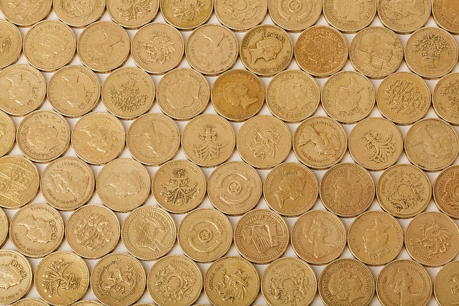 round gold-colored coins, Business, Cash, Coin, Concept, Credit, HD wallpaper