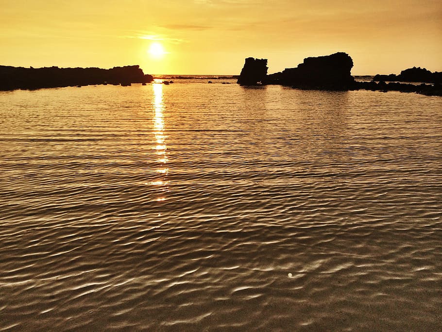 Sunset, Hawaii, Pacific, Ocean, Ocean, Water, lava rocks, beach HD wallpaper