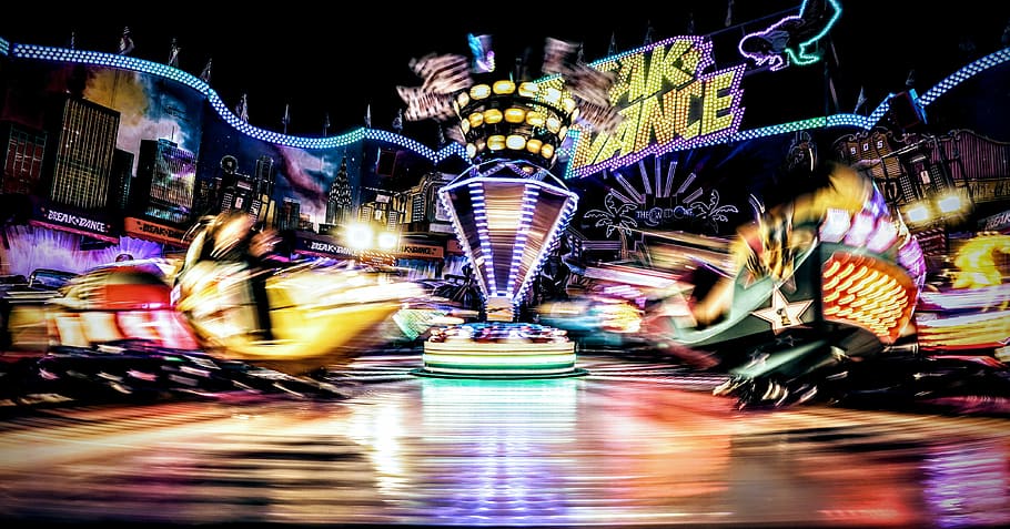 untitled, funfair, fairground, light, motion, illuminated, night HD wallpaper