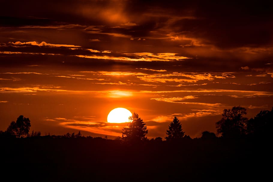 dawn, nature, sky, sunset, backlit, clouds, dark, dark clouds HD wallpaper