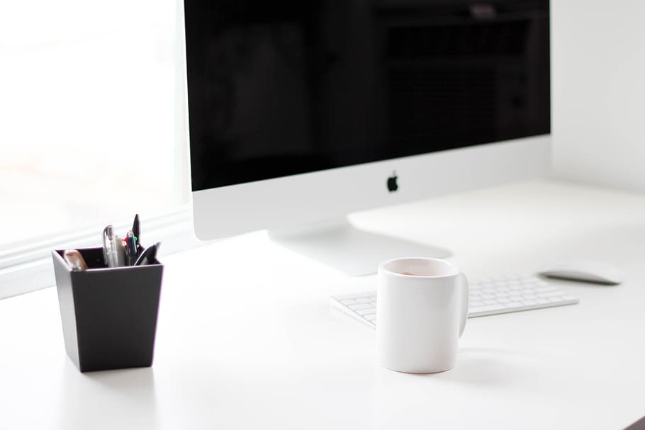 turned off white iMac, computer, keyboard, apple, electronics HD wallpaper