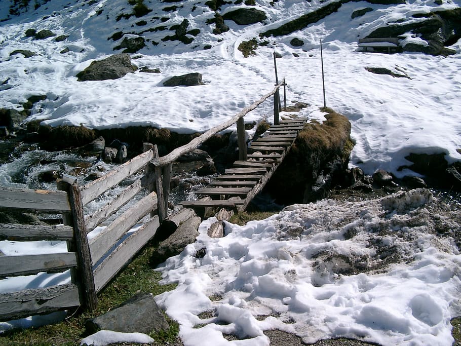 Bridge, Winter, Snow, Wintry, Web, water, river, day, outdoors HD wallpaper