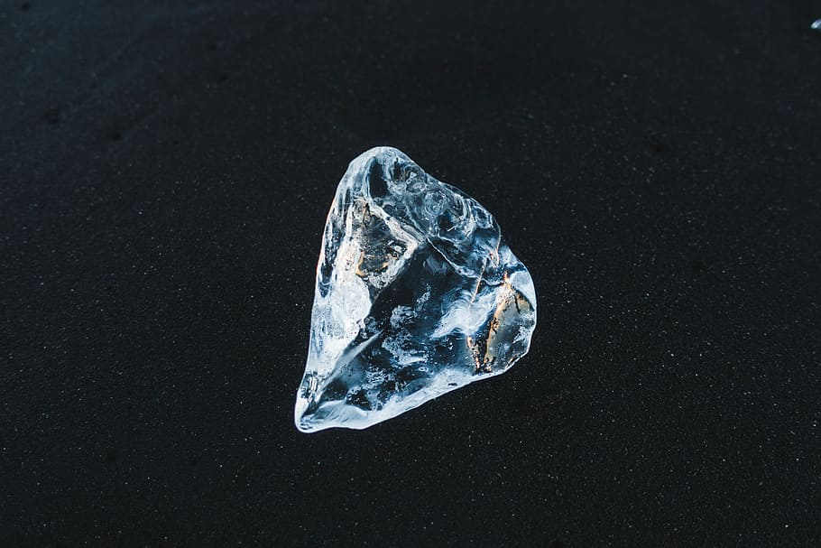 blue rock fragment, top view photo of clear gemstone, ice, crystal, HD wallpaper
