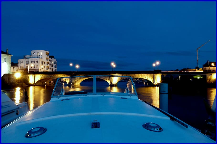 athlone, bridge, ireland, shannon, boot, night, houseboat, nautical Vessel, HD wallpaper