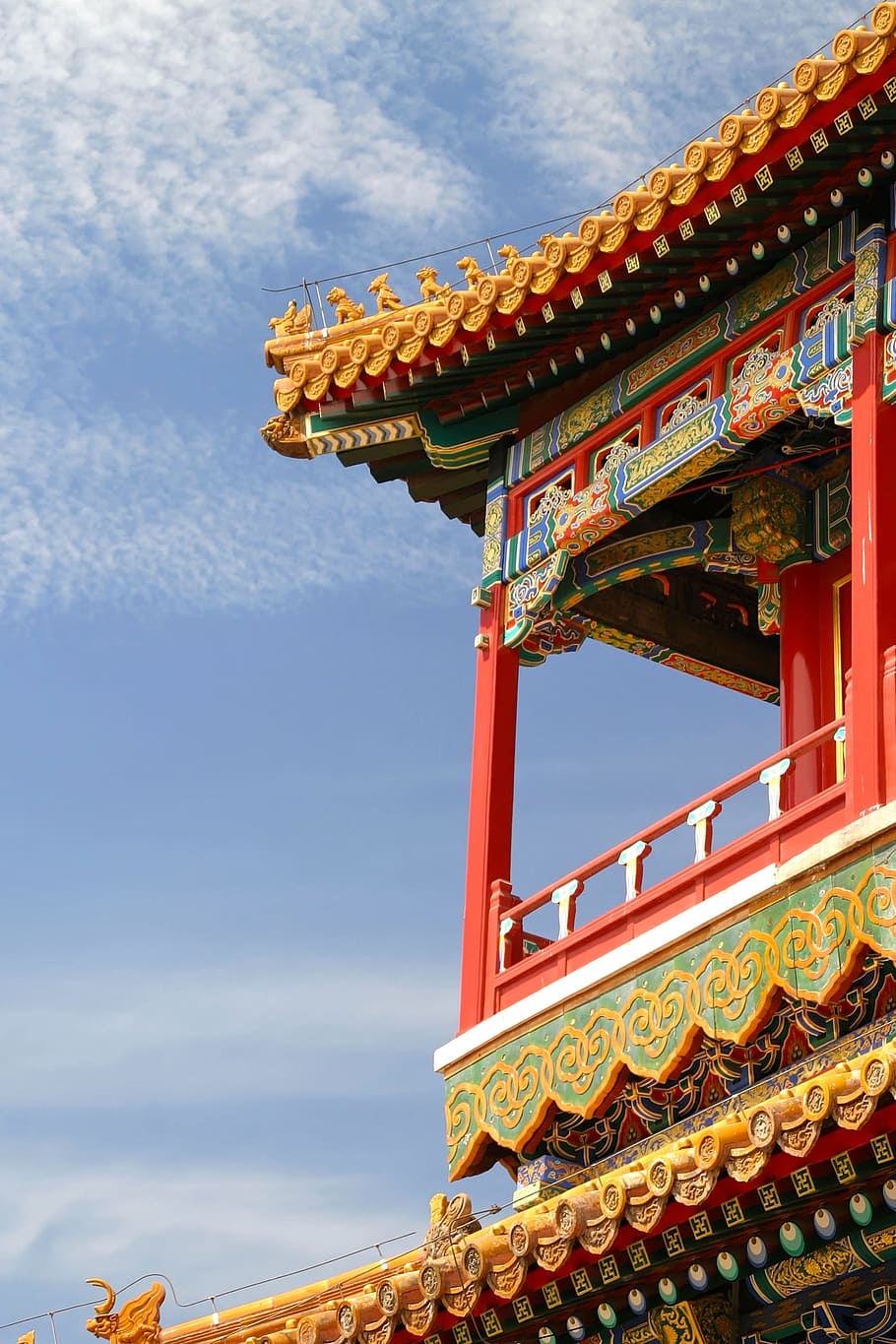 red and beige temple, roof, china, dragon, forbidden city, architecture