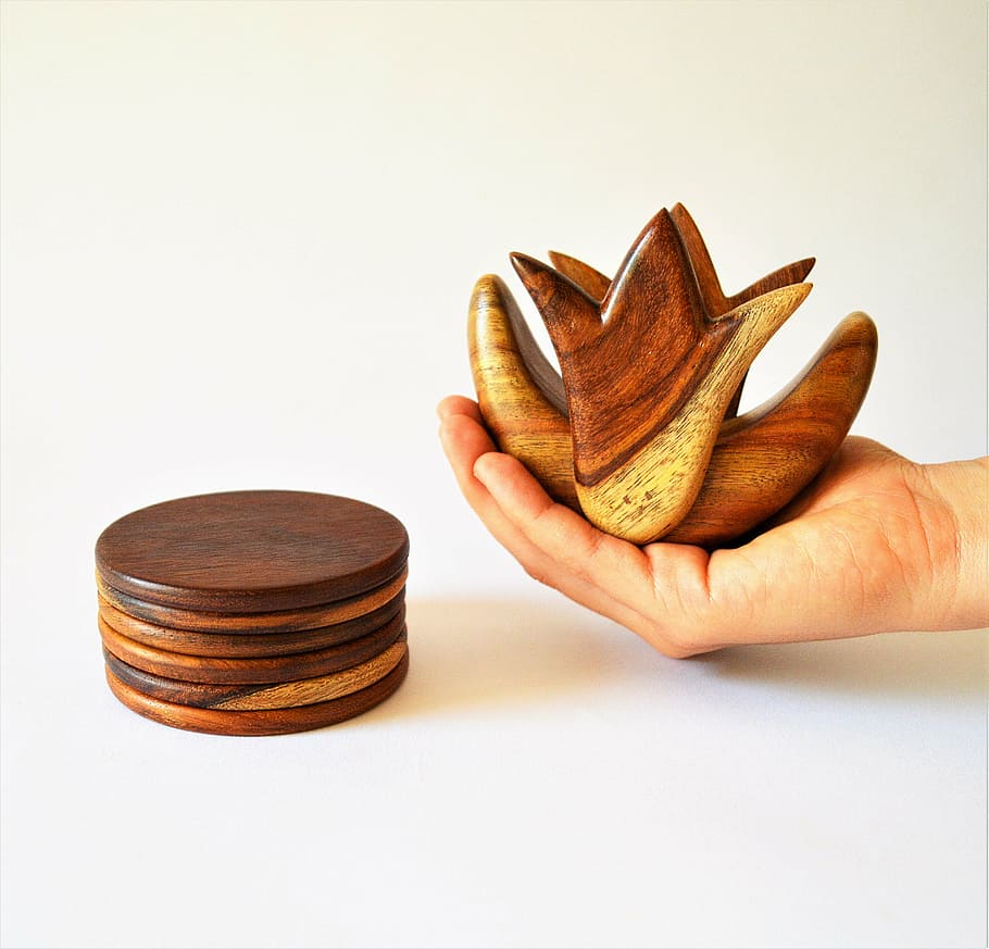 coaster set, wooden coaster, lotus flower, egypt, rosewood, HD wallpaper