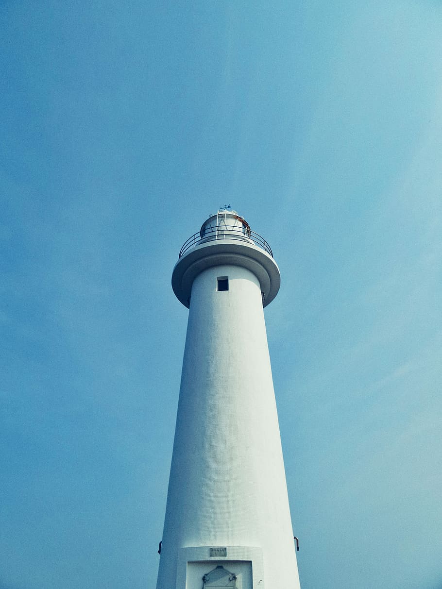 lighthouse, white lighthouse, building, blue, sky, tower, building exterior HD wallpaper