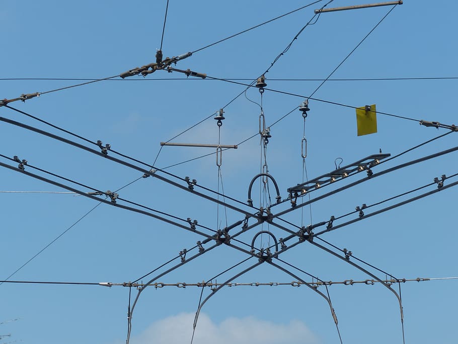 utility post wire, Upper, Lines, Bus, Rail Traffic, Current HD wallpaper