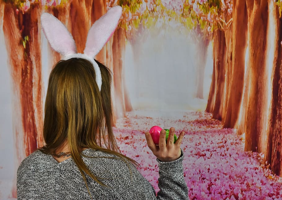 easter, girl, rabbit ears, egg, easter bunny, happy easter HD wallpaper