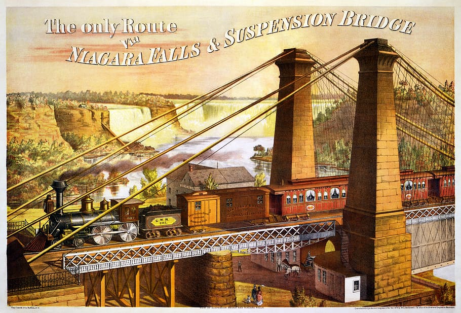 black and brown train illustration, niagara falls, niagara if, HD wallpaper