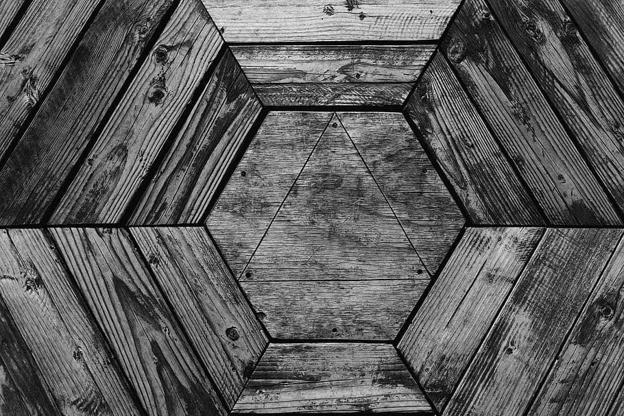hexagonal wooden tiles, texture, triangle, pattern, wood - material, HD wallpaper