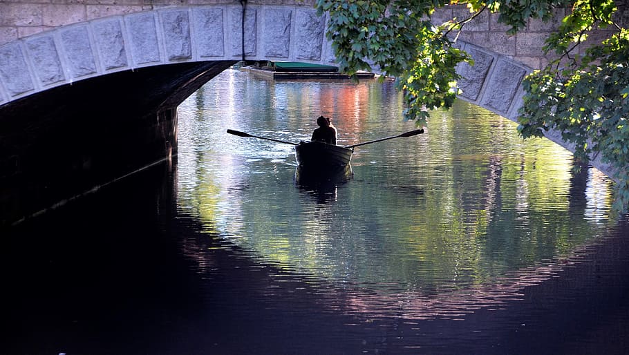 person riding paddle boat under bridge, Boating, River, Water HD wallpaper