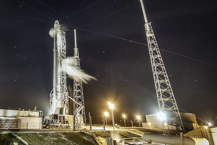 rocket, flight, spacex, illuminated, night, built structure HD wallpaper