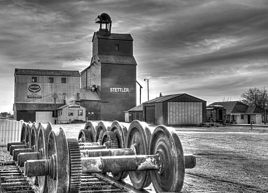 Train, Railroad, Grain Elevator, Station, track, cloud - sky, HD wallpaper