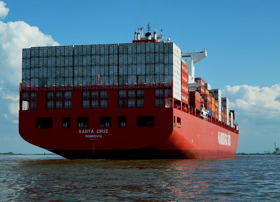 Santa Cruz container ship, elbe, navigation, freighter, romance, HD wallpaper