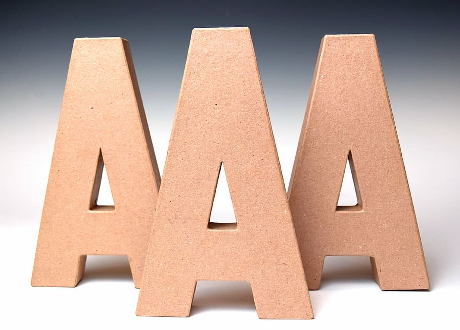 three brown A freestanding letter decors, abc, alphabet, letters HD wallpaper