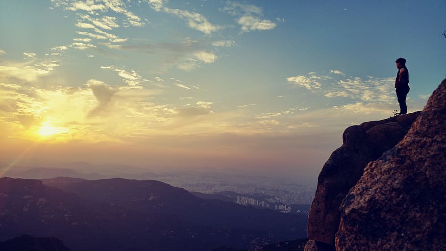 Sunset, Mountain, People, Hill, Edge, a separate, view, sky HD wallpaper