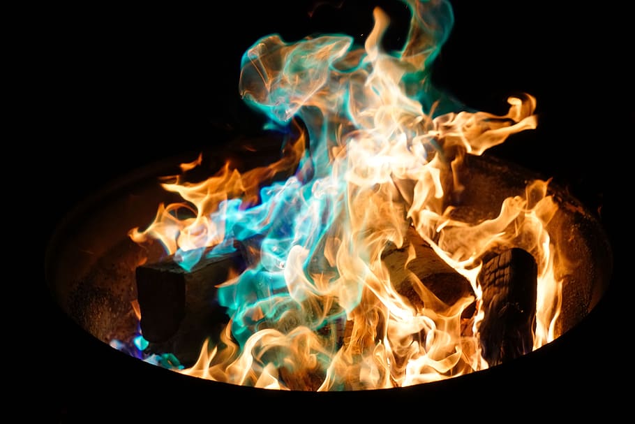 close-up photo of orange and green fire digital wallpaper, flame HD wallpaper