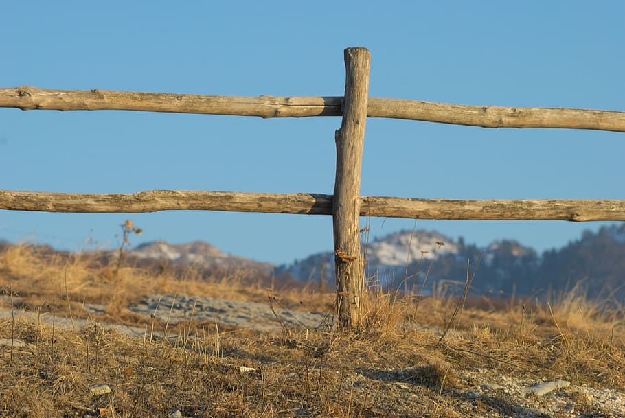 fence, mountain, nature, wood - Material, outdoors, landscape HD wallpaper