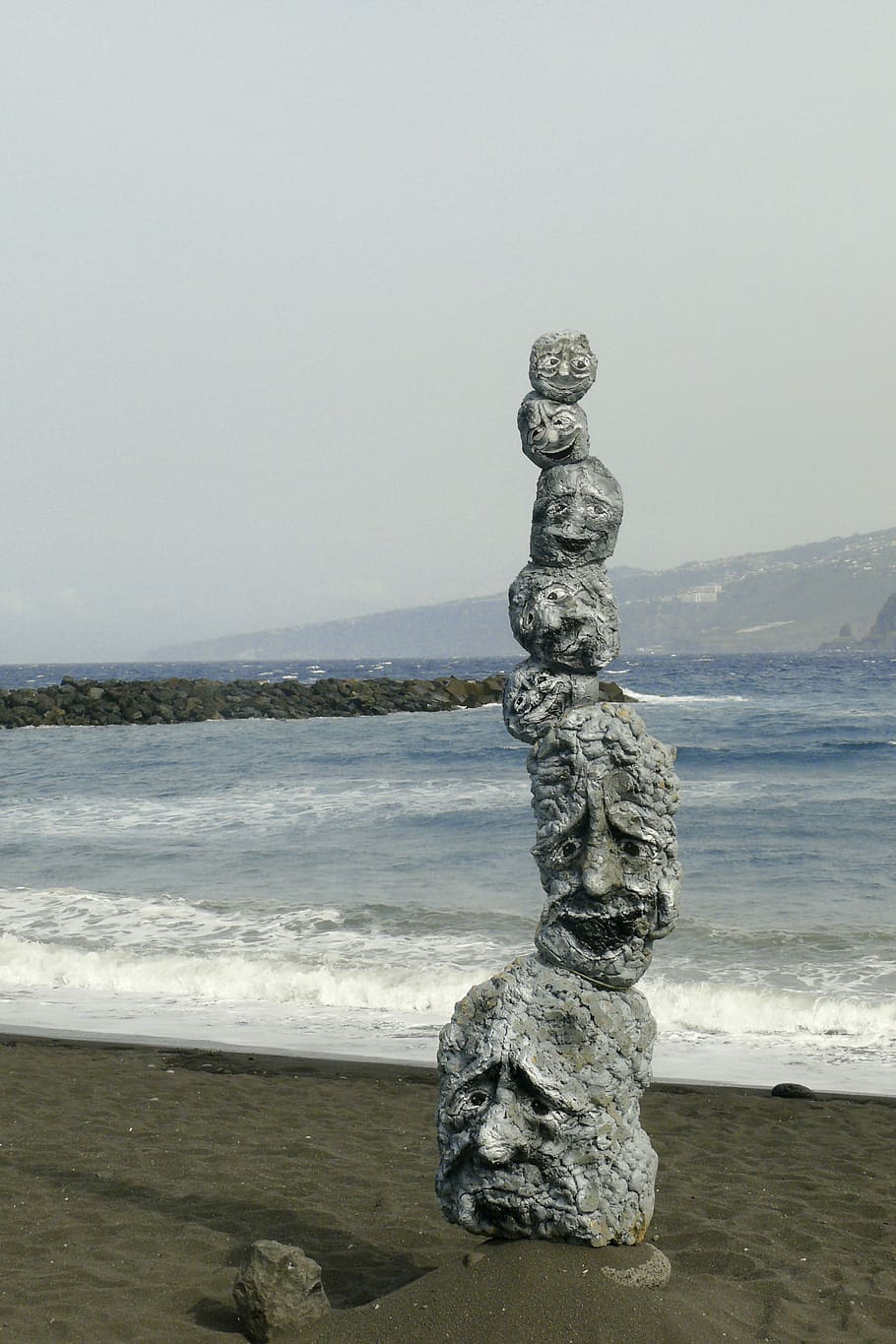 Figure, Stones, Faces, Stack, Sea, Mimic, sculpture, statue, HD wallpaper