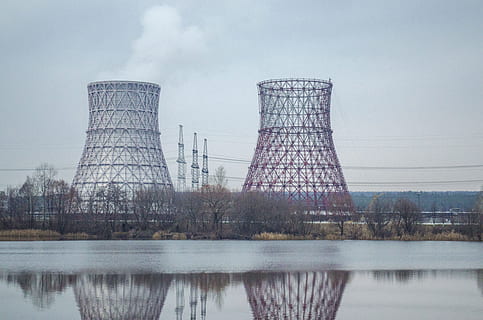 cooling tower, frame, skeleton, construction, cubism, installers HD wallpaper