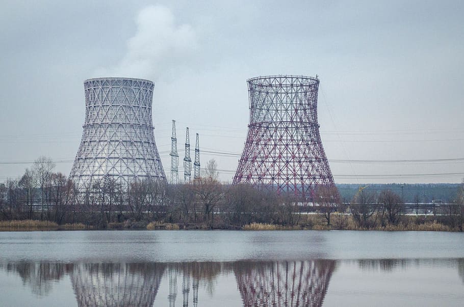 cooling tower, frame, skeleton, construction, cubism, installers HD wallpaper