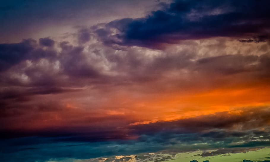 sunset illustration, clouds, sky, blue, nature, sunlight, landscape HD wallpaper