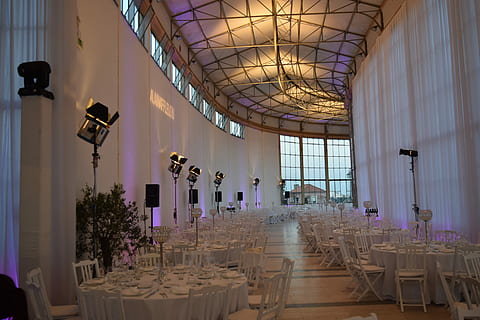 white table clothes with chairs set inside dome building, events HD wallpaper