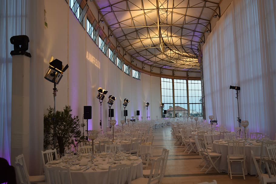 white table clothes with chairs set inside dome building, events HD wallpaper