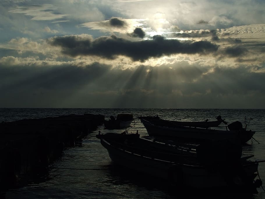 sea, sunset, ship, shadow, sky, water, cloud - sky, horizon over water HD wallpaper