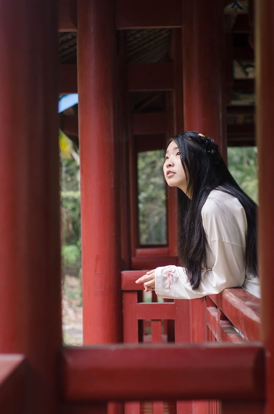pavilion, red, antiquity, one person, young adult, real people HD wallpaper