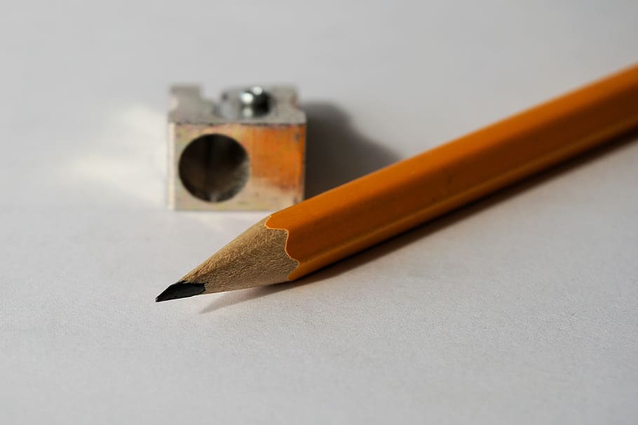 yellow pencil near stainless steel sharpener, pencil sharpener HD wallpaper