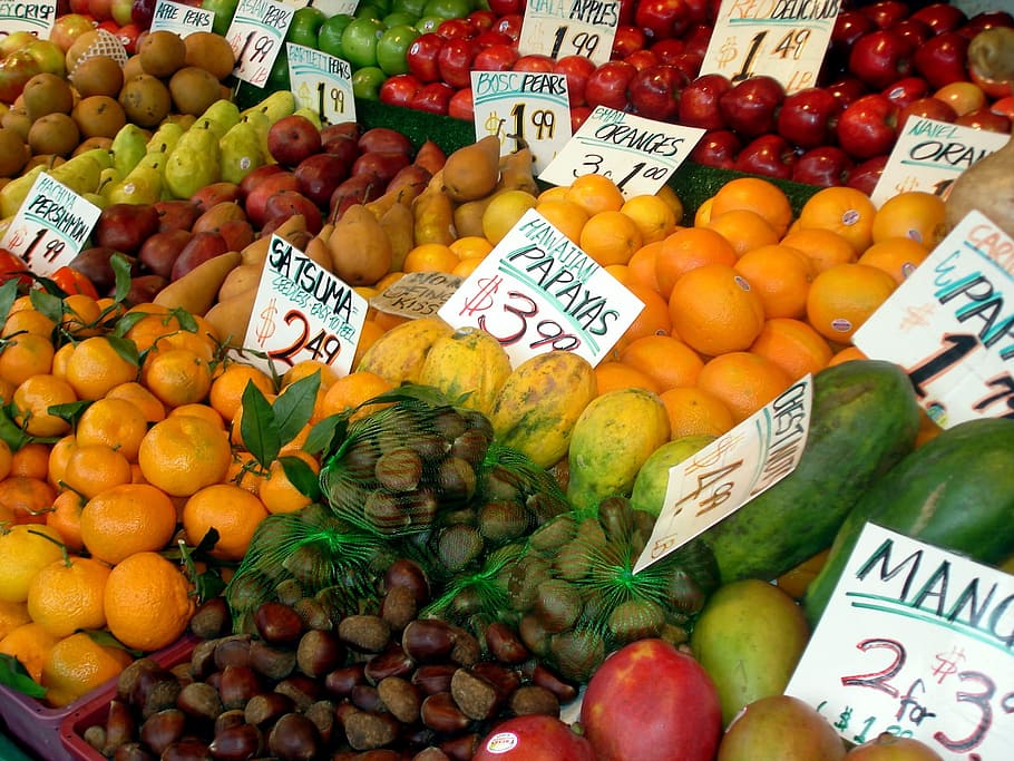 fruit, orange, lemon, colorful, yellow, stand, seattle, food and drink HD wallpaper