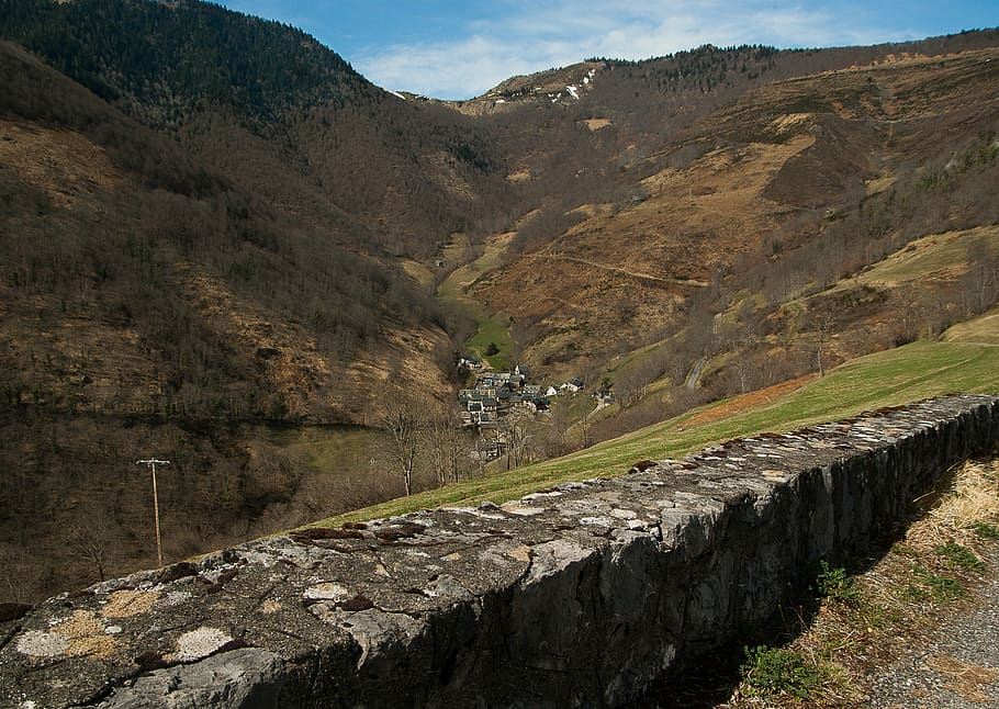 pyrénées, béarn, pass aspin, village, valley, mountain, mountain range, HD wallpaper