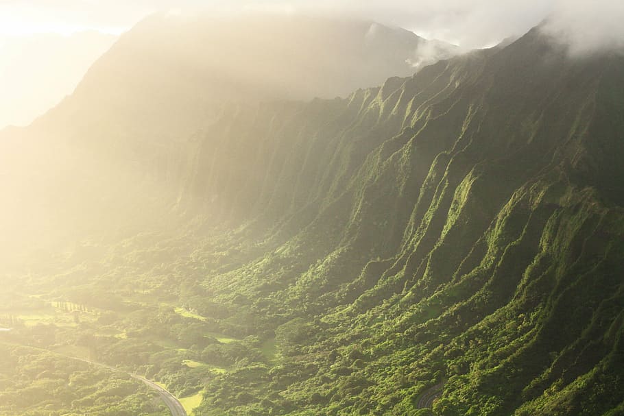 green mountain during daytime, aerial, photography, surrounded HD wallpaper