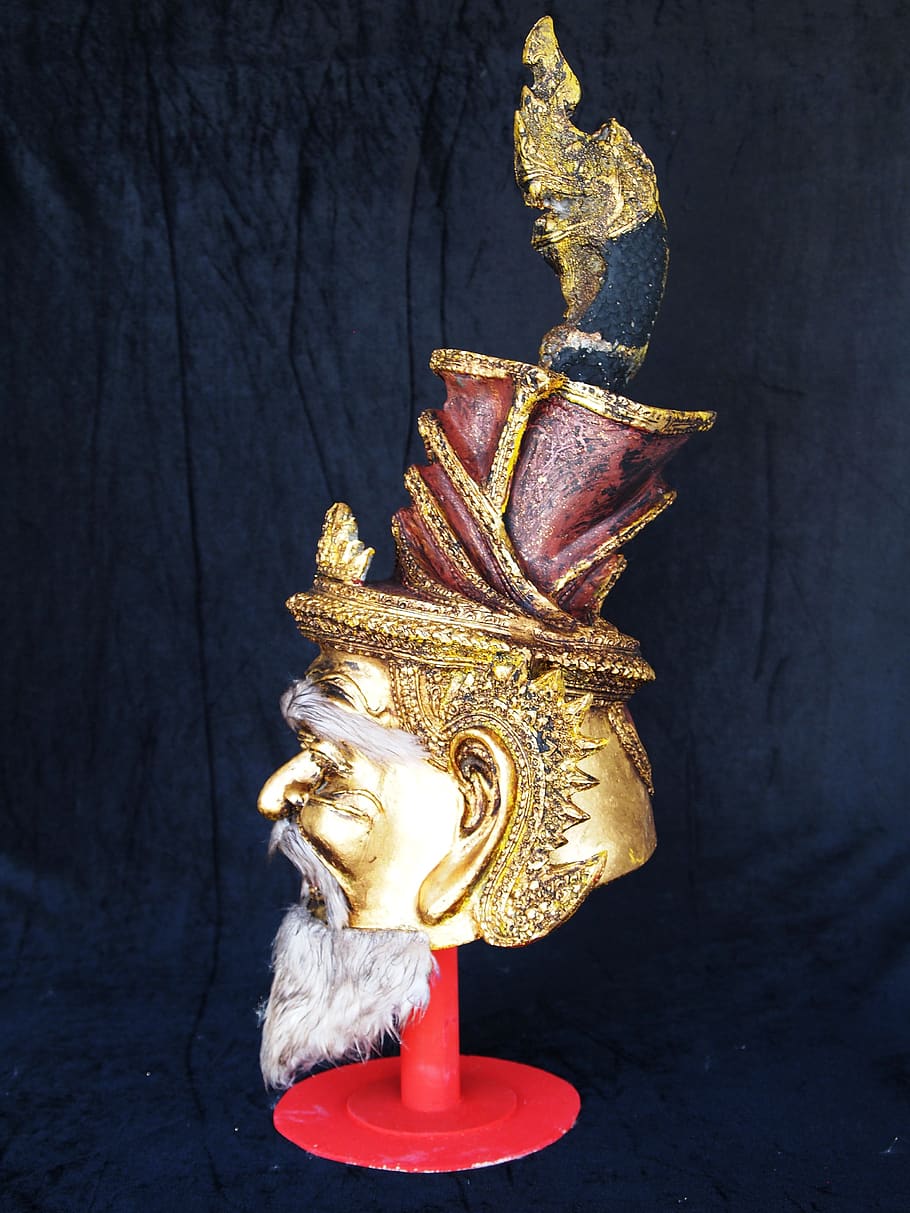 naga, mask, thai, indoors, gold colored, no people, still life HD wallpaper