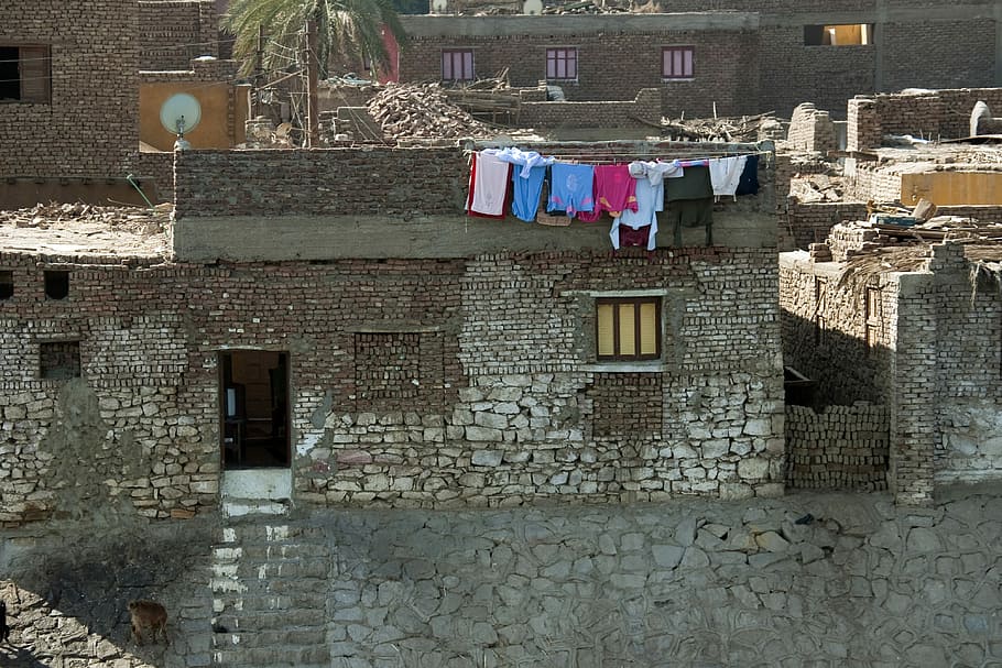 Poor, Housing, River Nile, Bankside, washing line, egypt, architecture, HD wallpaper