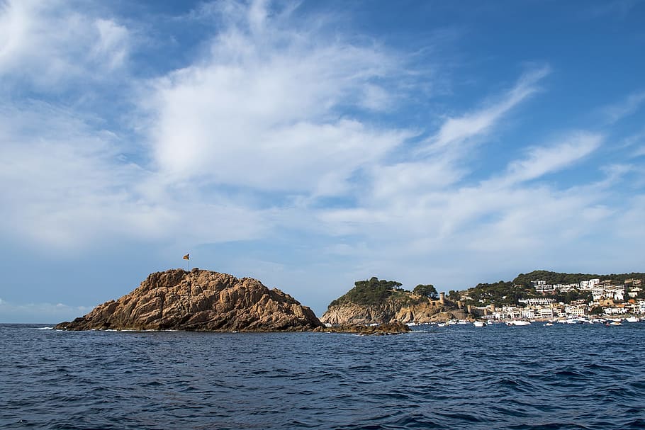 tossa de mar, spain, sea, island, rock, travel, sky, landscape, HD wallpaper