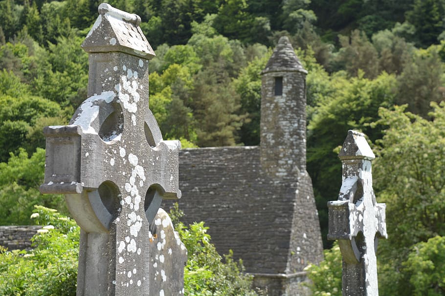Architecture, Stone Cross, Glendalough, ireland, church, middle ages, HD wallpaper