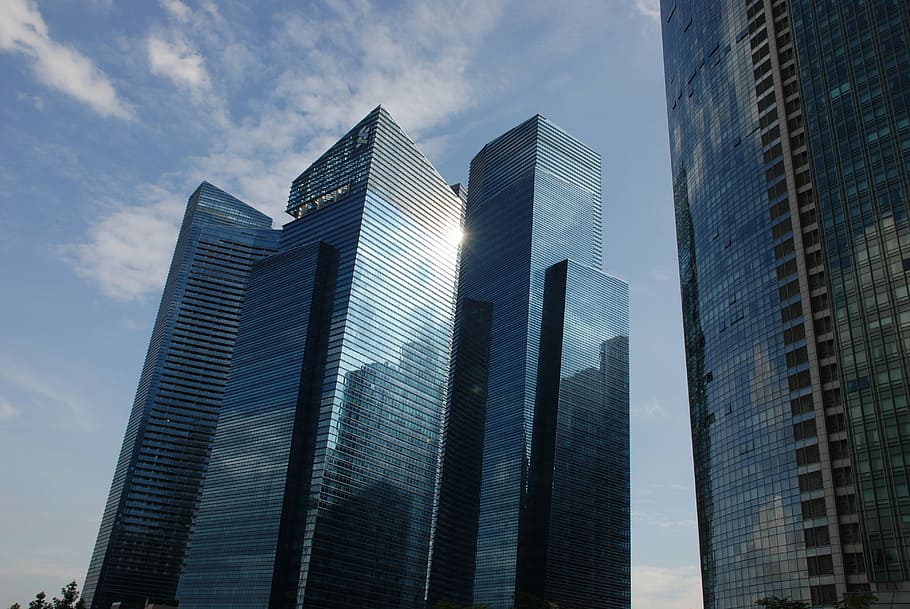 skyscraper, singapore, reflection, is reflected in the, glass HD wallpaper