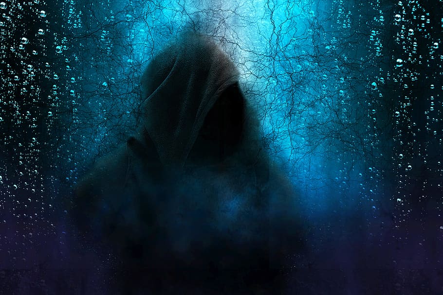 hooded apparition illustration, hooded man, mystery, scary, horror