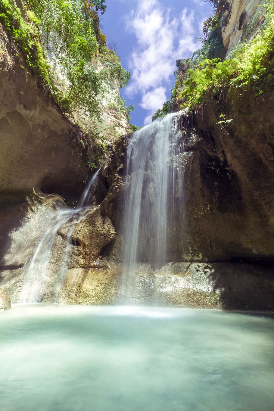 waterfalls under blue sky photography during daytime, river HD wallpaper