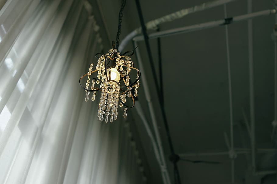 powered on chandelier, crystal chandelier turned on, lamp, light HD wallpaper