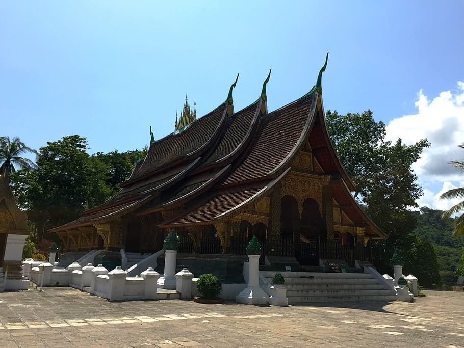 laos, luangprabang, asia, temple, buddhism, architecture, sky, HD wallpaper