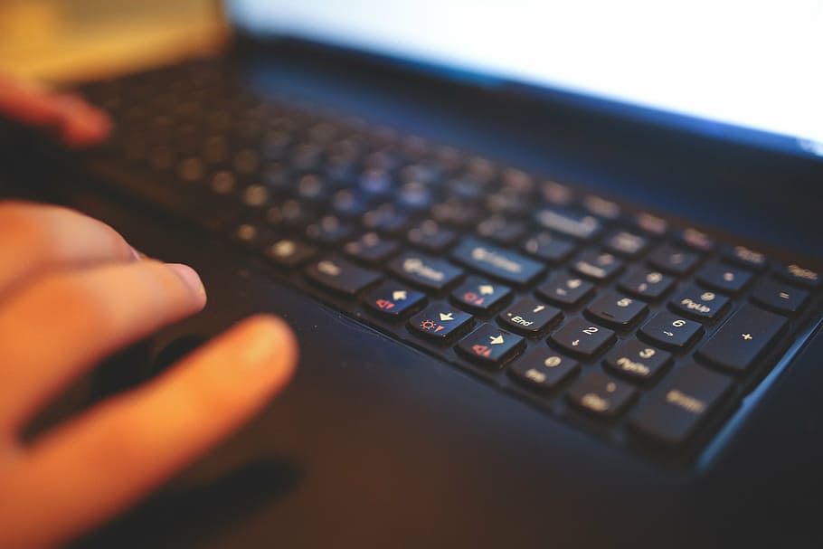 person using black laptop, technology, keyboard, close up, hand, HD wallpaper