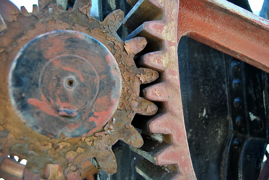 brown and black steel gear close-up photo, technology, union HD wallpaper