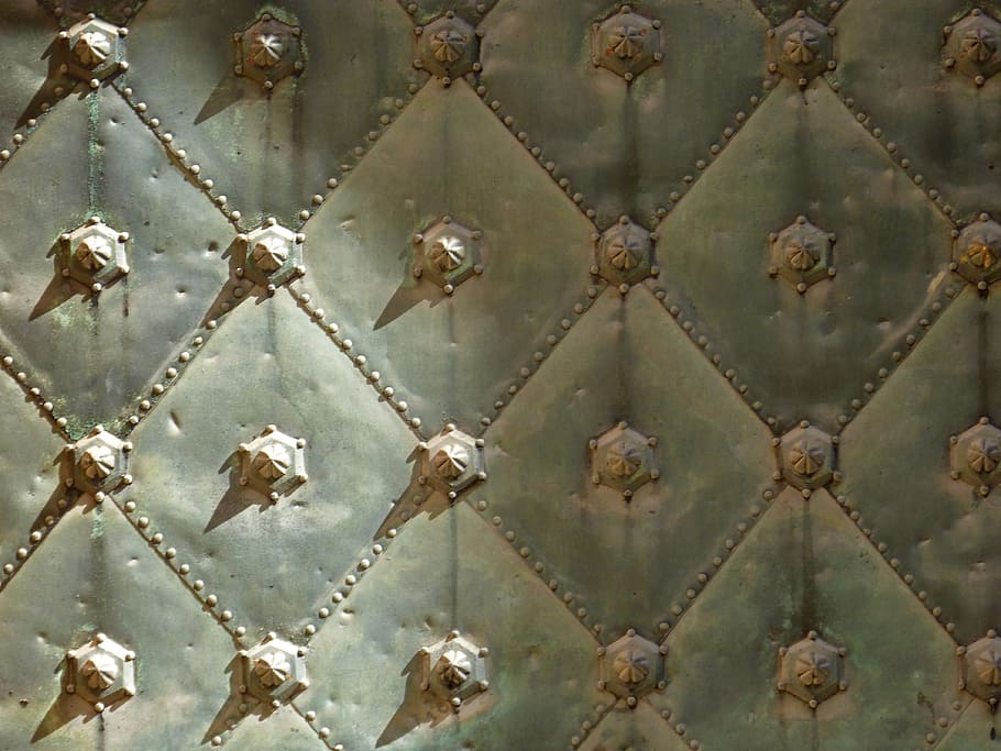 Door, Veneer, Texture, Nails, Metallic, padding, worn, full frame HD wallpaper
