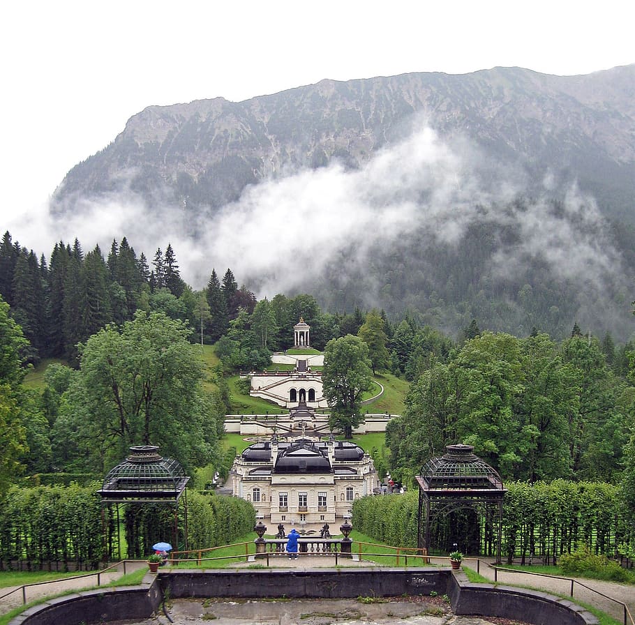 linderhof, castle, architecture, built structure, plant, tree HD wallpaper